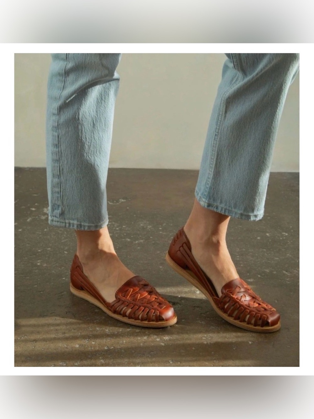 Nisolo Huarache Women's Brandy Brown Woven Leather Slip-On Flats Like New 10
